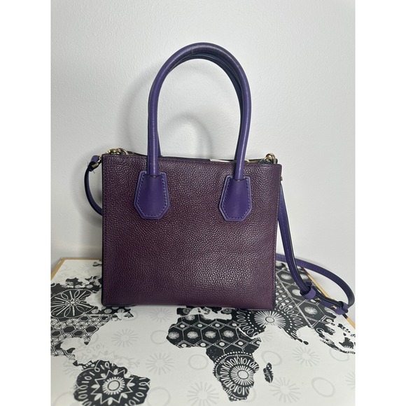Michael Kors Purple Leather Satchel Bag Gold Lock Adjustable Strap‎ Top Handle - Picture 5 of 8